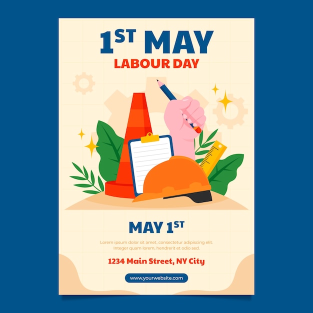Bezpłatny wektor pionowy szablon plakatu na obchody święta pracy 1 maja