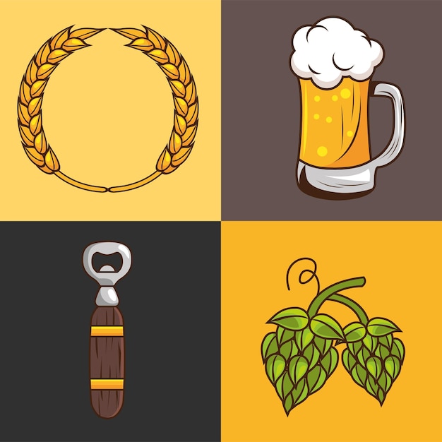 Bezpłatny wektor piwo napoje zestaw cztery ikony