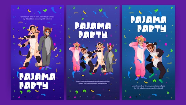 Piżama Party Plakaty Z Kreskówek Ludzie W Kigurumi