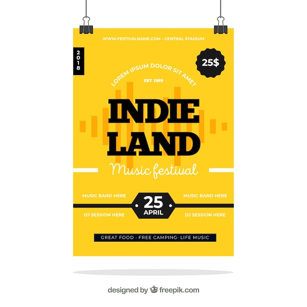 Bezpłatny wektor plakat festiwalu indie z płaska konstrukcja