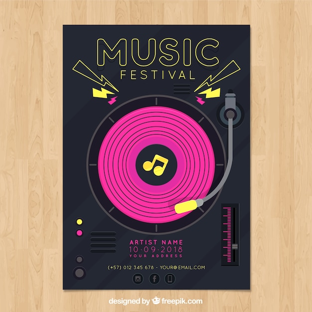Plakat festiwalu muzyki w stylu płaski