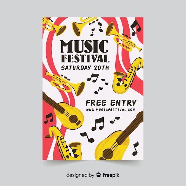 Bezpłatny wektor plakat festiwalu muzyki wyciągnąć rękę