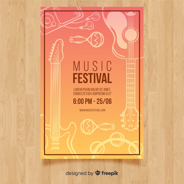 Bezpłatny wektor plakat festiwalu muzyki wyciągnąć rękę