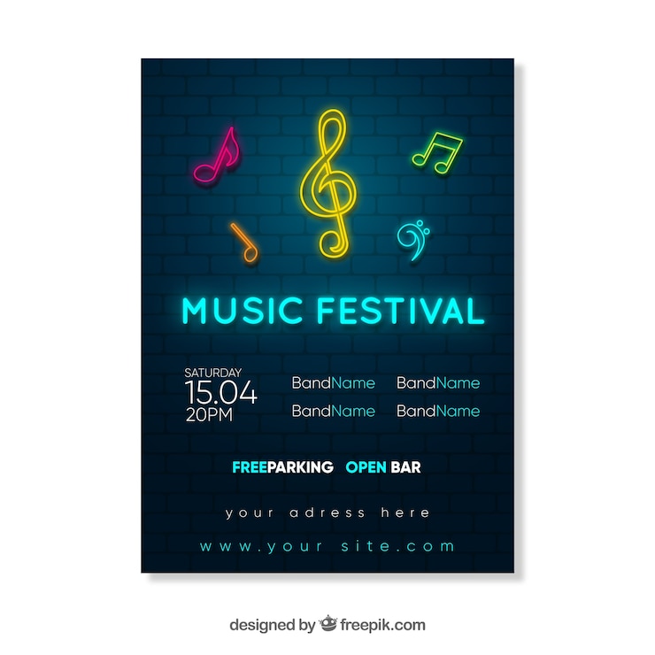 Bezpłatny plik Wektor plakat festiwalu muzyki z instrumentami w stylu płaski
