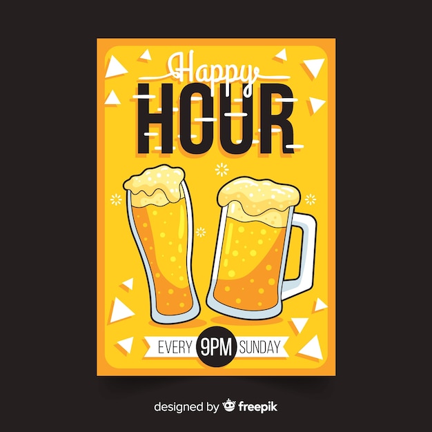 Bezpłatny wektor plakat happy hour z piwem