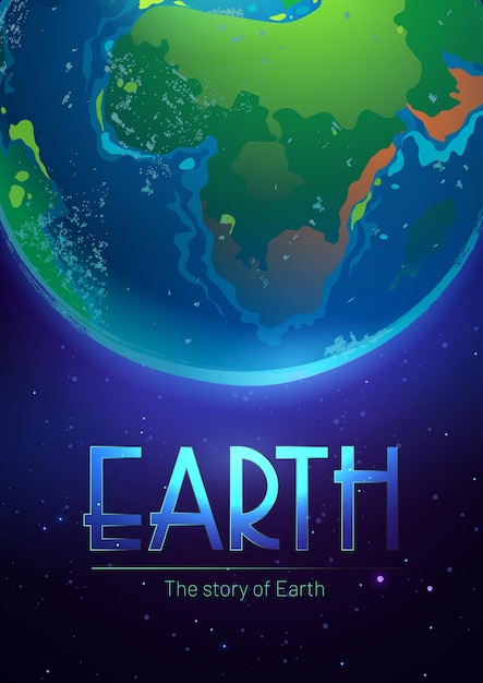 Bezpłatny wektor plakat historia ziemi z kulą planety w kosmosie z gwiazdami