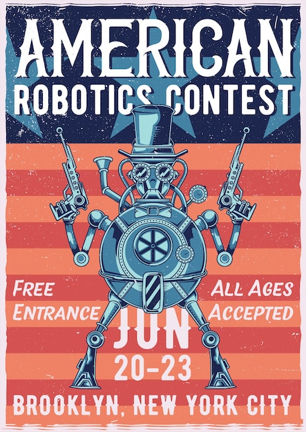 Bezpłatny wektor plakat ilustracji robota steampunk