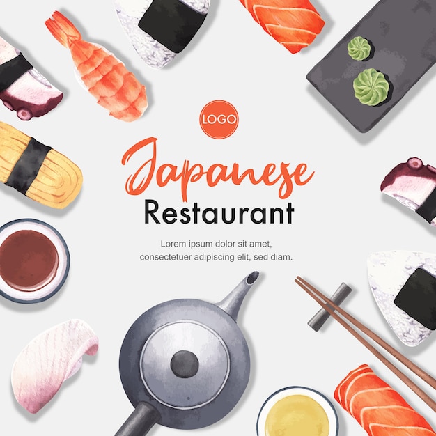 Plakat Ilustracji Sushi Restauracji. Inspirowany Stylem Japońskim W Nowoczesnym Stylu