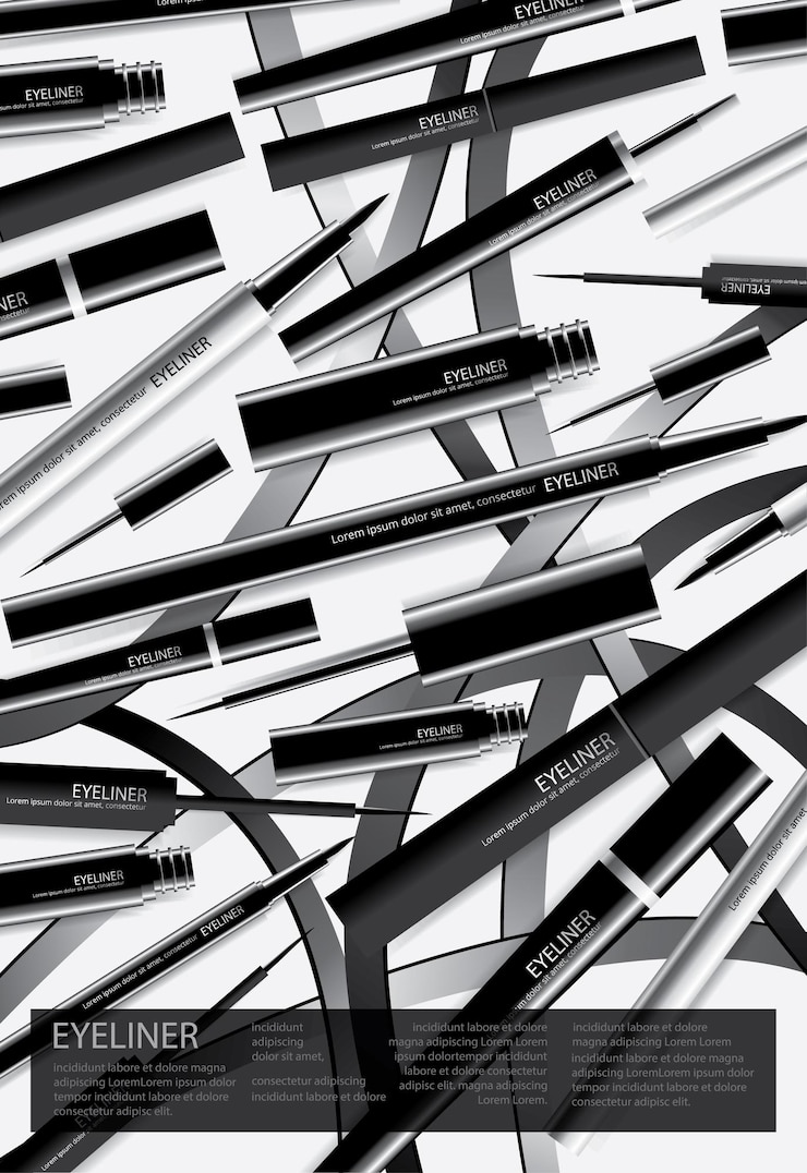 Bezpłatny plik Wektor plakat kosmetyczny eyeliner z ilustracją wektorową opakowania