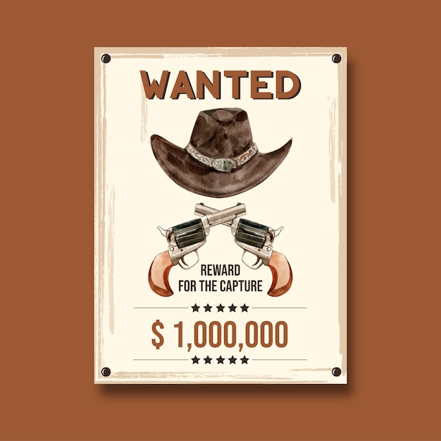 Bezpłatny wektor plakat kowbojski z kapeluszem i pistoletem