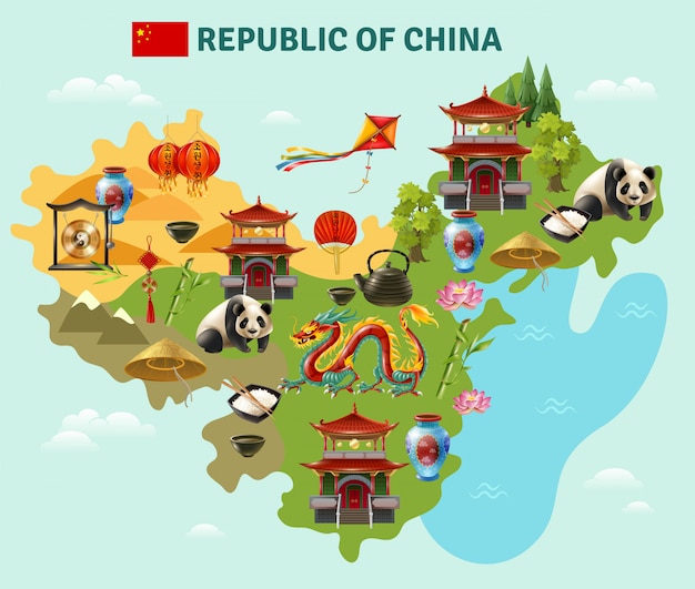 Bezpłatny wektor plakat mapa zwiedzania chin podróży