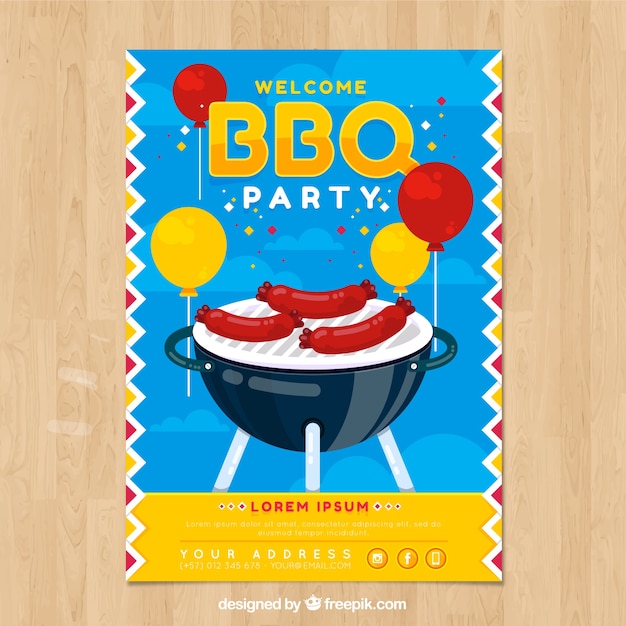 Plakat Na Imprezę Bbq W Płaskiej Konstrukcji