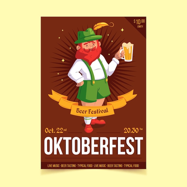 Bezpłatny wektor plakat oktoberfest w płaskiej konstrukcji