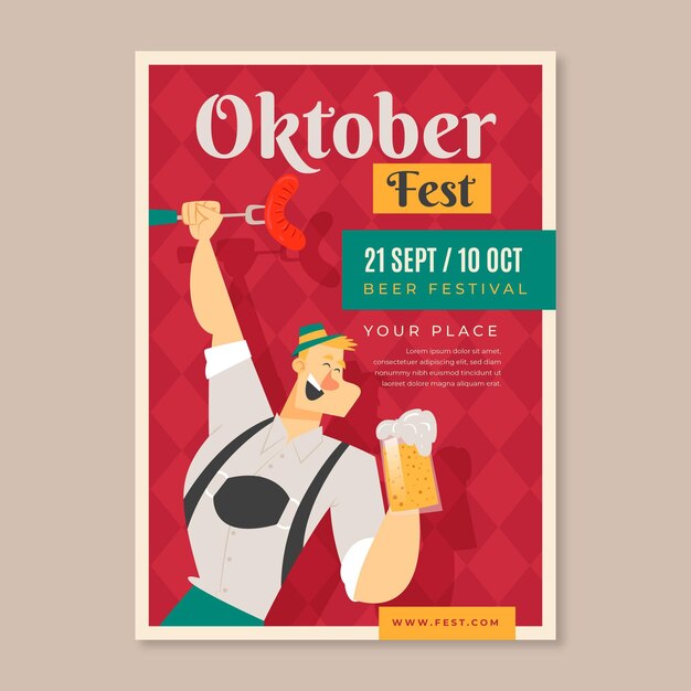 Bezpłatny wektor plakat oktoberfest z człowiekiem i piwem