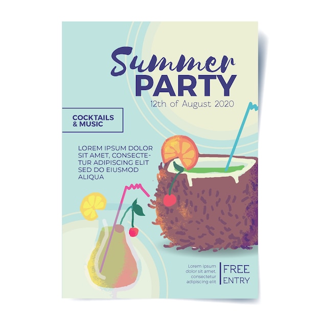 Bezpłatny wektor plakat party akwarela lato