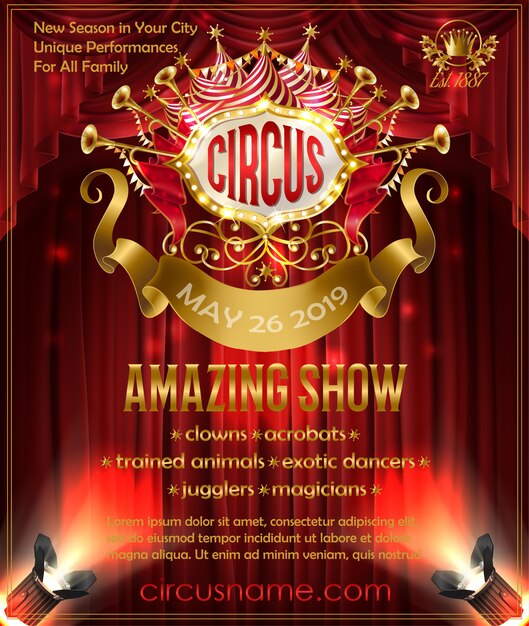 plakat reklamowy dla niesamowitego show cyrkowego, zaproszenie do spektaklu cirque.