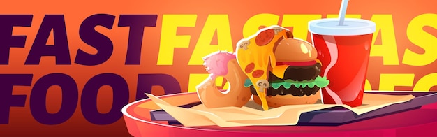 Plakat Restauracji Fast Food Z Burgerem, Pizzą