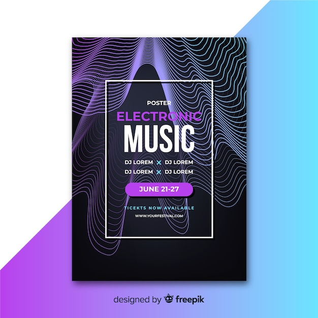 Plakat streszczenie muzyki elektronicznej z szablon fal