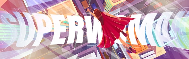 Plakat Superwoman z latającą dziewczyną w czerwonej pelerynie