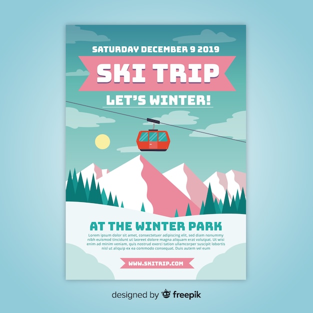 Bezpłatny wektor plakat wycieczki narciarskiej