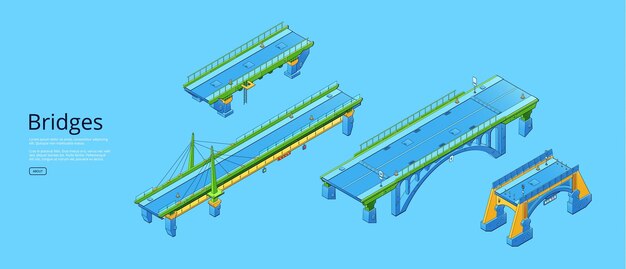 Plakat z izometrycznymi mostami z drogą samochodową