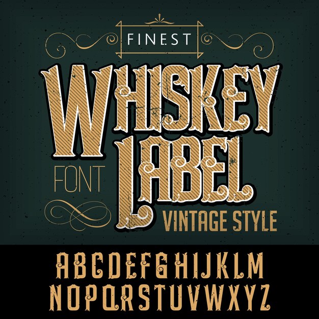 Plakat z krojami pisma Finest Whiskey z dekoracją na czarnej ilustracji