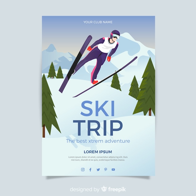 Bezpłatny wektor plakat z wyjazdem na skok narciarski