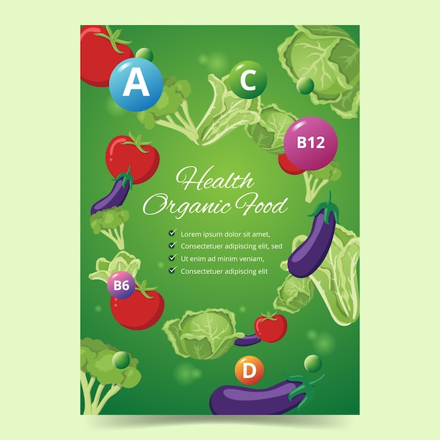 Bezpłatny wektor plakat żywności dla zdrowej żywności ekologicznej