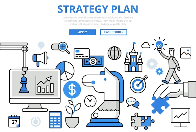 Plan Strategiczny Planowanie Strategiczne Koncepcja Biznesowa Płaska Linia Ikon Sztuki.