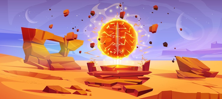 Bezpłatny plik Wektor planeta mars pustynna z portalem krajobraz tło w kosmosie powierzchnia marsa i magiczna brama kulka ognia pozaziemskie oko fantazji wejście do równoległego wszechświata scena świata dla gry wideo 2d
