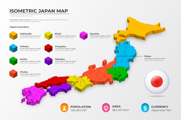 Bezpłatny wektor plansza izometryczna mapa japonii