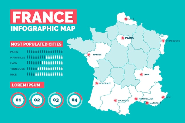 Bezpłatny wektor plansza mapa francji w płaskiej konstrukcji