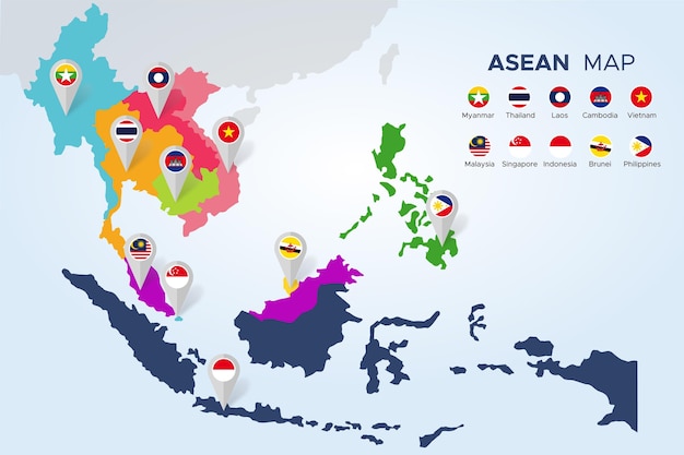 Bezpłatny wektor plansza mapy asean