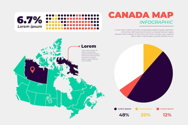 Bezpłatny wektor plansza mapy kanady w płaskiej konstrukcji