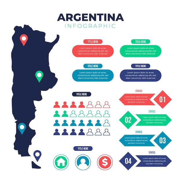 Bezpłatny wektor plansza płaska mapa argentyny