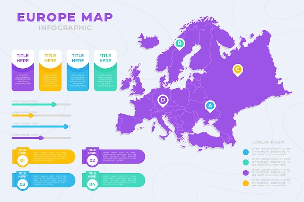 Bezpłatny wektor plansza płaska mapa europy