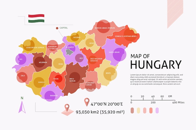 Bezpłatny wektor plansza płaska mapa węgier