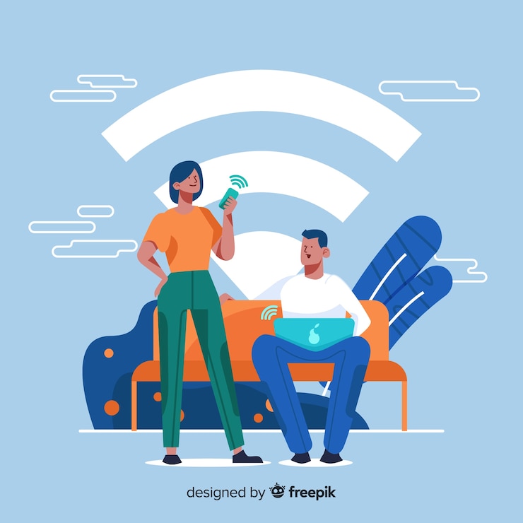 Bezpłatny plik Wektor płascy ludzie z tło znak wifi