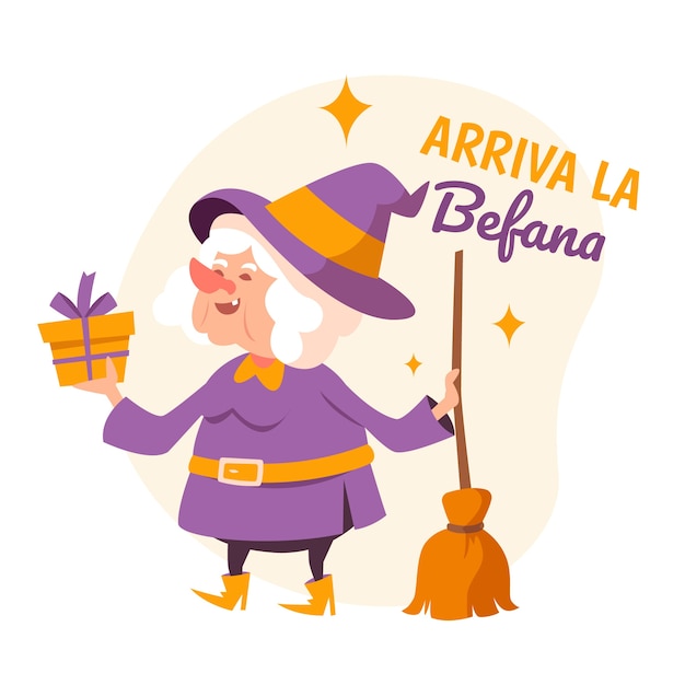 Bezpłatny wektor płaska befana ilustracja