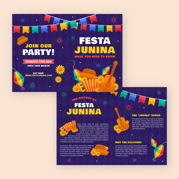 Bezpłatny wektor płaska broszura festas juninas