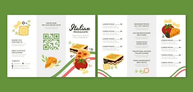 Bezpłatny wektor płaska broszura włoskiej restauracji
