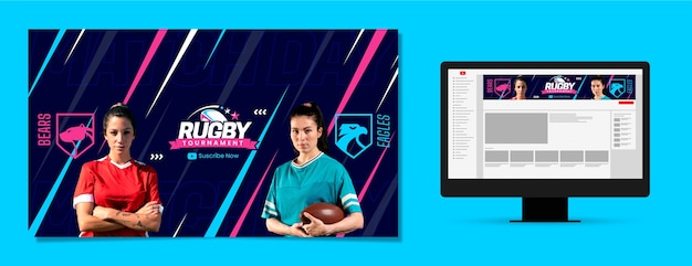 Bezpłatny wektor płaska grafika kanału youtube do gry w rugby