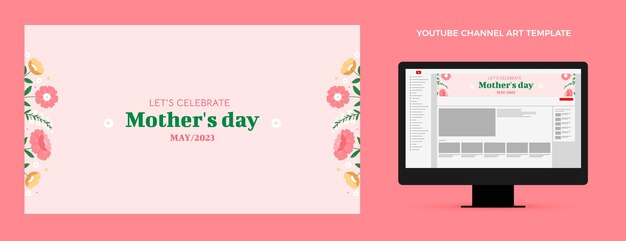 Bezpłatny wektor płaska grafika kanału youtube na obchody dnia matki