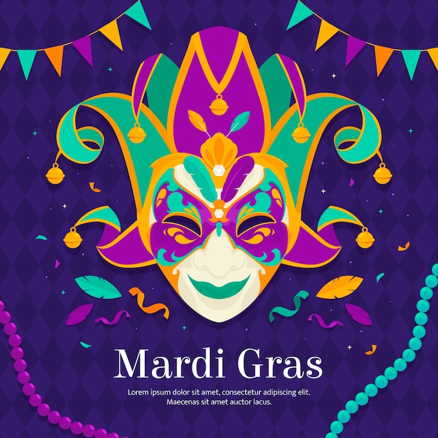 Bezpłatny wektor płaska ilustracja celebracja festiwalu mardi gras