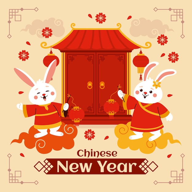 Płaska ilustracja chińskiego nowego roku