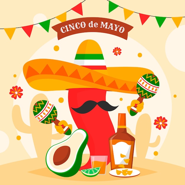 Bezpłatny wektor płaska ilustracja cinco de mayo