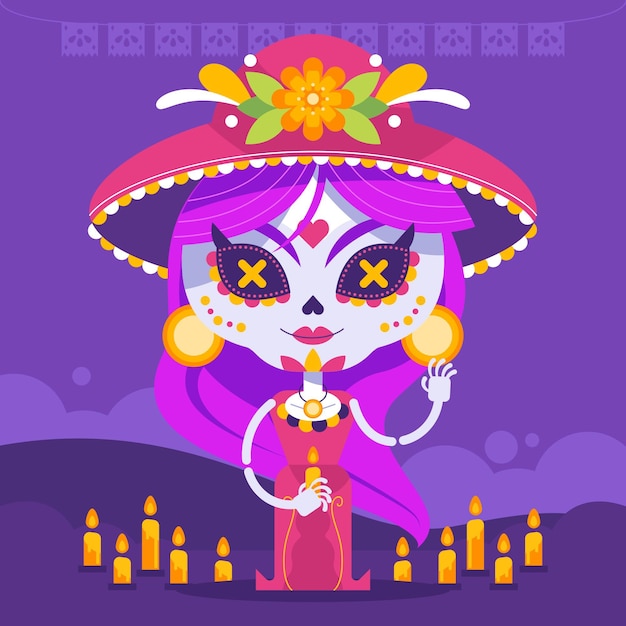 Płaska Ilustracja Dia De Muertos