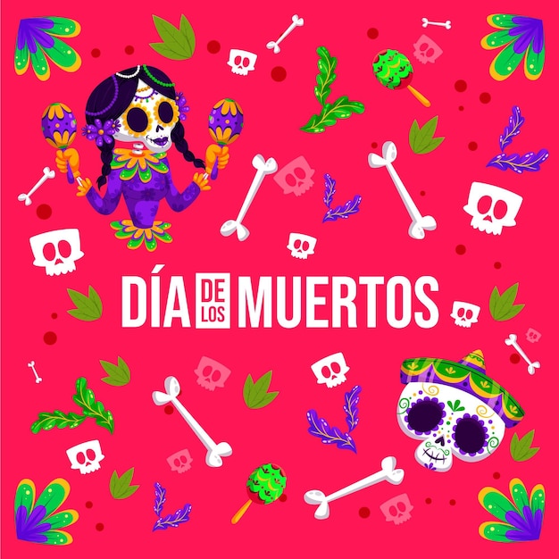 Płaska Ilustracja Dia De Muertos