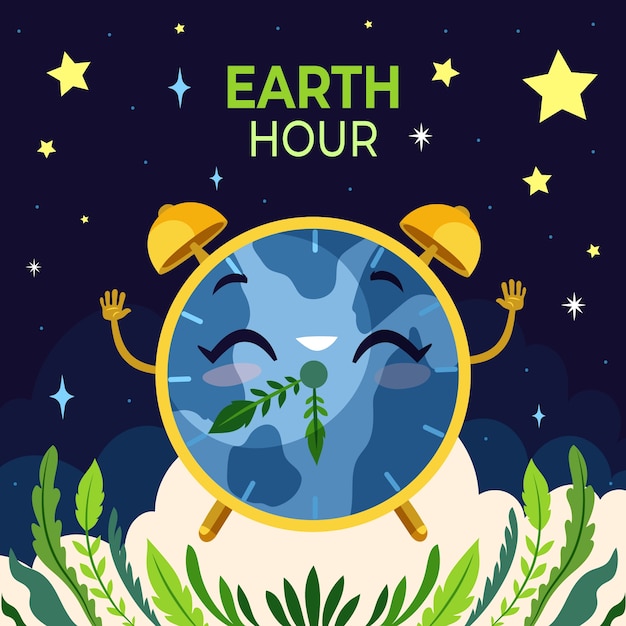 Płaska Ilustracja Dla Earth Hour.