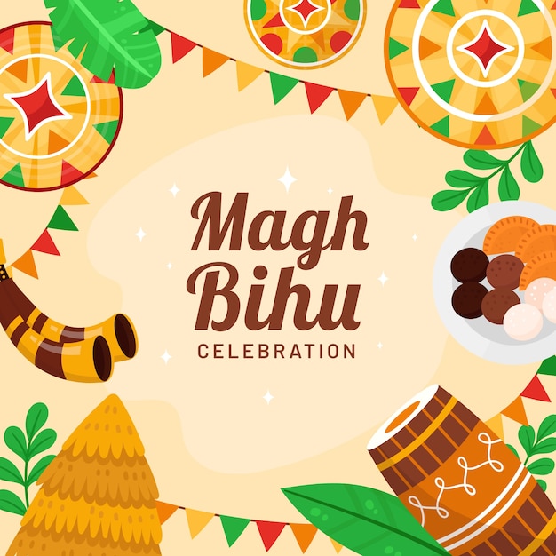 Płaska Ilustracja Do Obchodów Festiwalu Magh Bihu